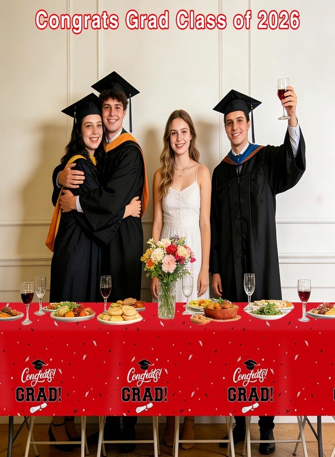 Tbsone Graduation Tablecloth 2026, 3 Pack Disposable Plastic Table Covers 54" x 108", Congrats Grad Party Supplies for College & High School Graduation (Red) - Image 4
