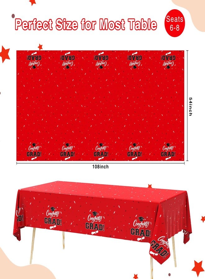 Tbsone Graduation Tablecloth 2026, 3 Pack Disposable Plastic Table Covers 54" x 108", Congrats Grad Party Supplies for College & High School Graduation (Red) - Image 2