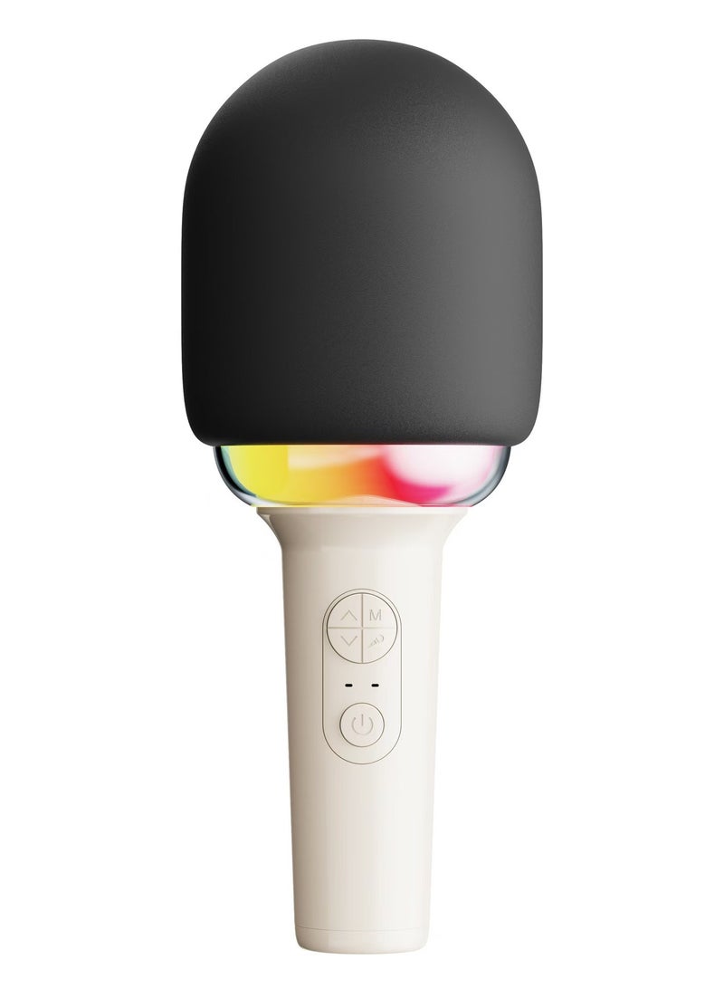Wireless Karaoke Microphone, Portable Handheld Mic with LED Lights, Supports Duet Singing, Karaoke Mic Speaker Machine for Adults & Kids Home Party Birthday (WHITE BLACK)  - Image 1