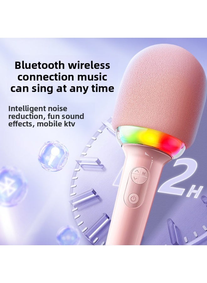 Wireless Karaoke Microphone, Portable Handheld Mic with LED Lights, Supports Duet Singing, Karaoke Mic Speaker Machine for Adults & Kids Home Party Birthday (WHITE BLACK)  - Image 3