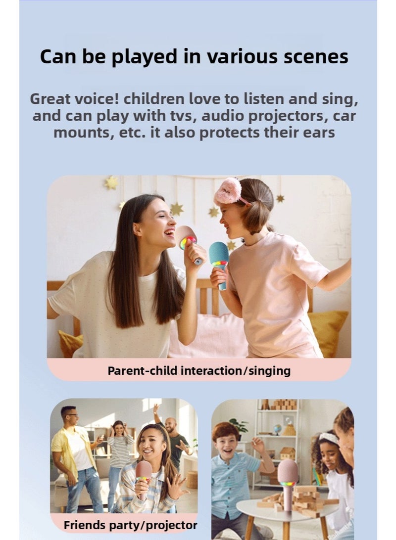 Wireless Karaoke Microphone, Portable Handheld Mic with LED Lights, Supports Duet Singing, Karaoke Mic Speaker Machine for Adults & Kids Home Party Birthday (WHITE BLACK)  - Image 2