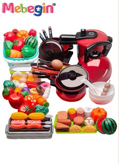 MEBEGIN Kids Kitchen Pretend Play Toys Set Cutting Cooking Set with Food Fruits Vegetables Cooking Utensils Educational Early Age Basic Skills Development Gift for Toddlers Children (74 pcs)  - Image 1