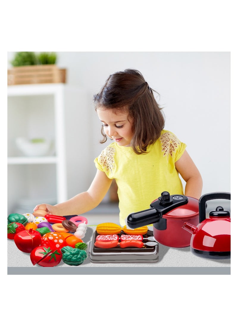 MEBEGIN - Kids Kitchen Pretend Play Toys Set Cutting Cooking Set with Food Fruits Vegetables Cooking Utensils Educational Early Age Basic Skills Development Gift for Toddlers Children (74 pcs) - Image 1