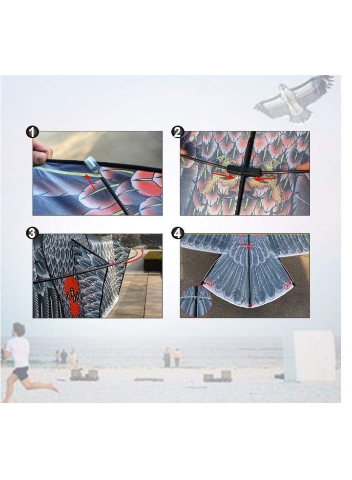 طائرة ورقية كبيرة على شكل نسر للأطفال والكبار، بنمط عين عاكسة لطرد الطيور، مزودة بخيط بطول مترين، سهلة التجميع، مناسبة للحديقة والفناء والمزرعة. - Image 2