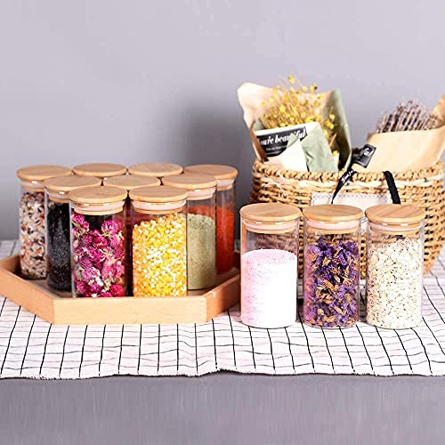 Encheng glass jars with Round wooden lid glass jar 270 ml set food storage containers Borosilicate glass jar for Sugar, Tea, and Other Dry food storage set of 6 (6, Round BAMBOO LID GLASS JAR 270ml -) - Image 3