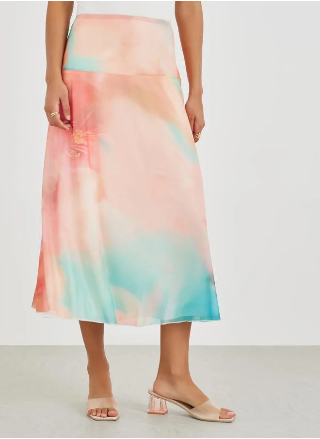 ستايلي Styli All-Over Floral Print Mesh Midi Skirt