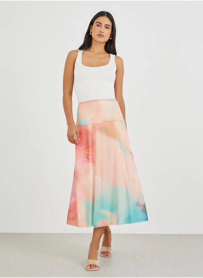 ستايلي Styli All-Over Floral Print Mesh Midi Skirt