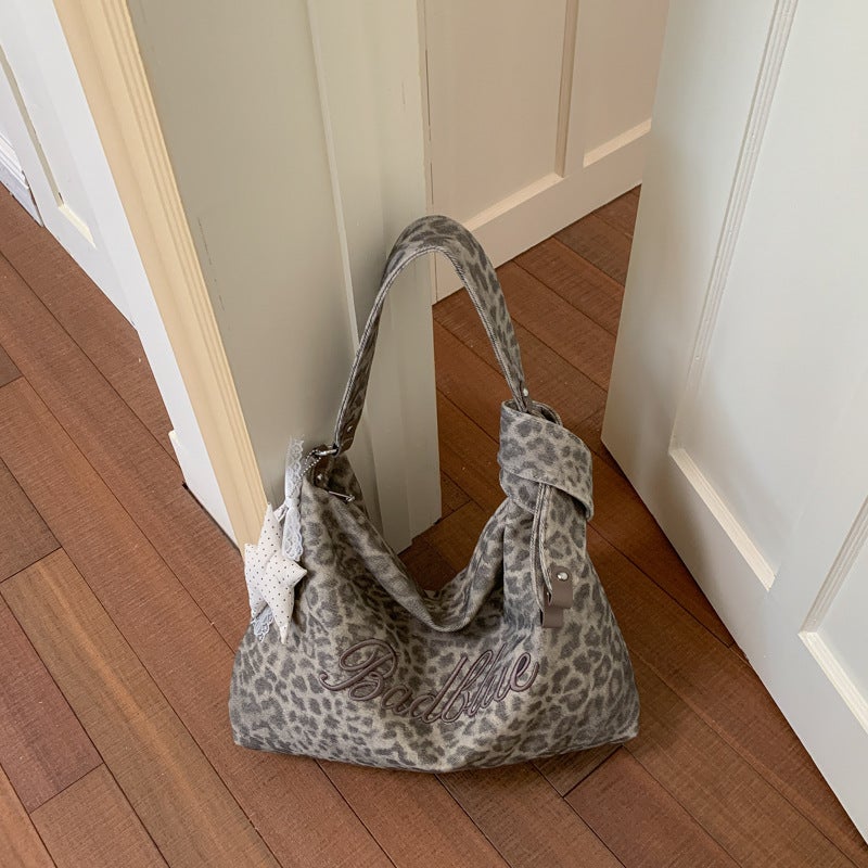 Women's Leopard Print Canvas Shoulder Tote Bag - Image 3