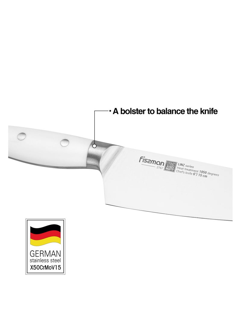 Fissman 6'' Chef's Knife Kitchen Knife Ultra Sharp, German X50Cr15MoV Stainless Steel Knife Linz Series | Professional Well-Balanced Kitchen Knife | White ABS Ergonomic Handle for Kitchen, Restaurant  - Image 3