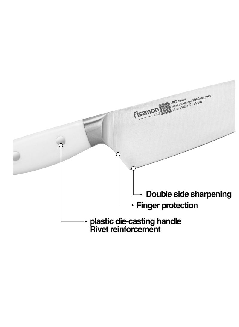 Fissman 6'' Chef's Knife Kitchen Knife Ultra Sharp, German X50Cr15MoV Stainless Steel Knife Linz Series | Professional Well-Balanced Kitchen Knife | White ABS Ergonomic Handle for Kitchen, Restaurant  - Image 2