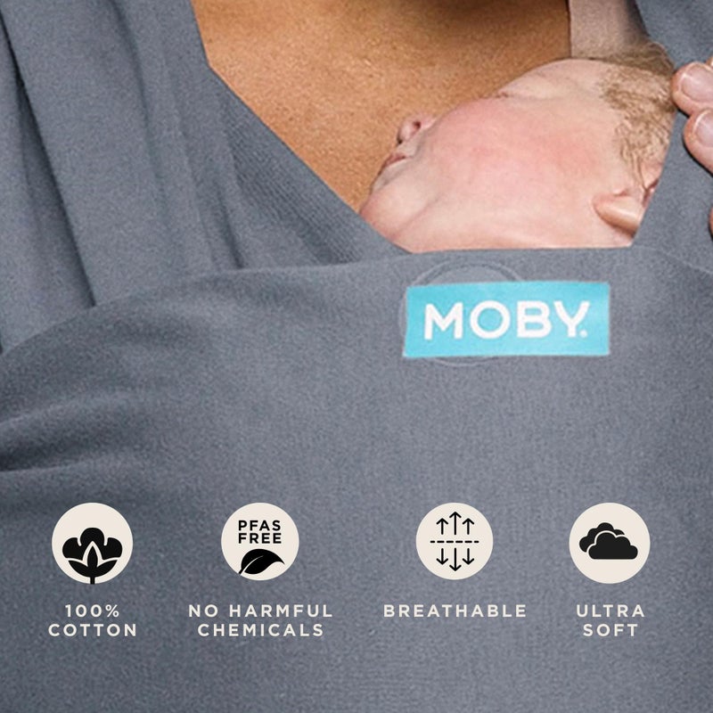 Moby Baby Wrap Carrier Classic for Newborns to Toddlers (8-33lbs), Infant Sling Carrier, Lightweight & Hands Free Design, Adjustable for All Body Types (Flint) - Image 2