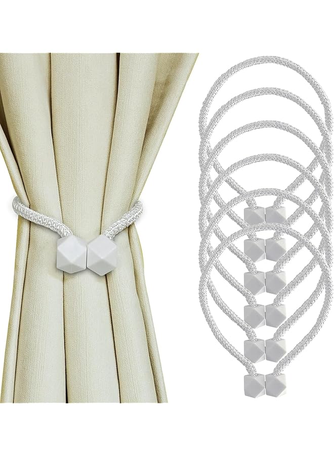 Magnetic Curtain Tiebacks 6 Pack - No Drill Holdbacks for Drapes, Modern Rope Curtain Holders for Bedroom, Living Room, Office, Nursery