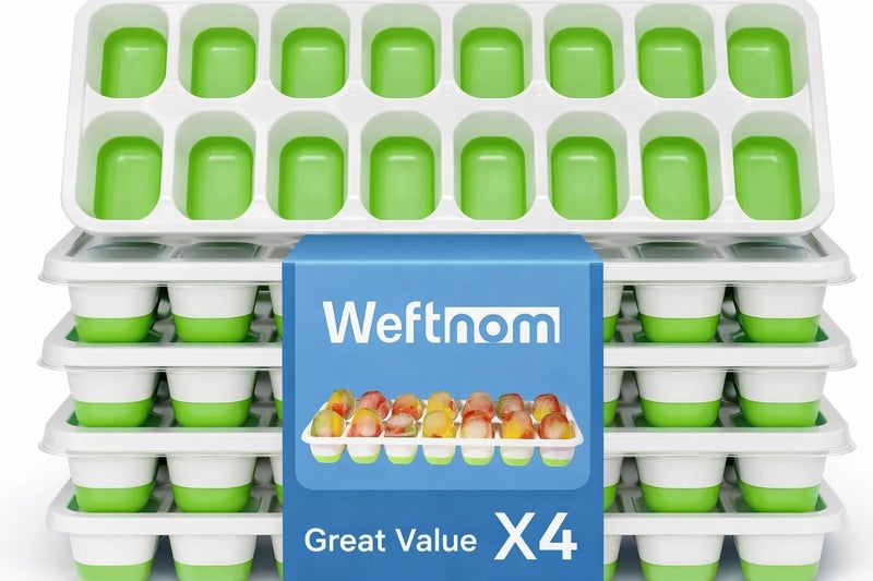 Weftnom Ice Cube Trays for Freezer with Lids, 4 Pack 56-Cube Stackable Ice Trays, Easy-Release Silicone Bottom & PP Frame, BPA-Free, Dishwasher Safe, Covered Ice Molds for Iced Coffee, Cocktails & Baby Food - Image 1