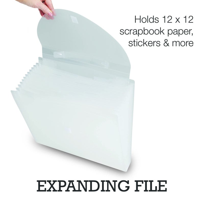 Samsill Expandable Paper Storage Organizer, 12 Pockets with Tabs, Holds 12x12 Inch Scrapbook Paper, Vinyl Paper, Clear, Secure Flap Closure, Retractable Handle - Image 4