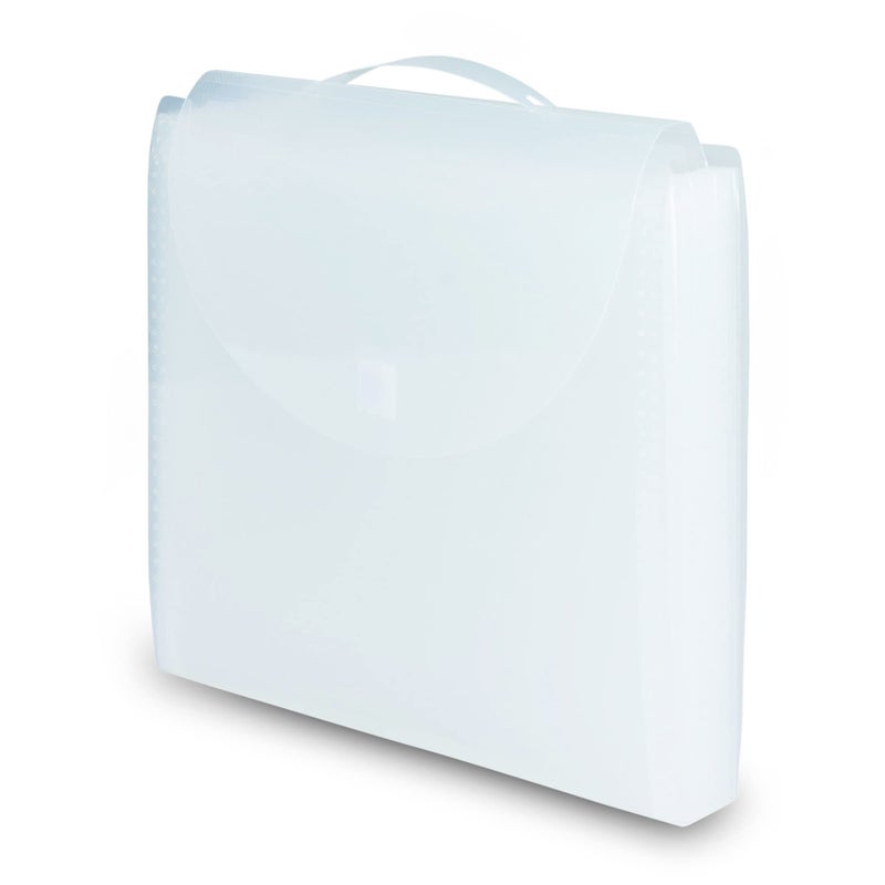 Samsill Expandable Paper Storage Organizer, 12 Pockets with Tabs, Holds 12x12 Inch Scrapbook Paper, Vinyl Paper, Clear, Secure Flap Closure, Retractable Handle - Image 1