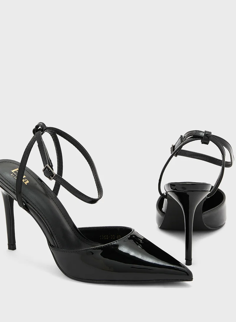 ELLA Patent Counter Strap Pointy High Heel Pump