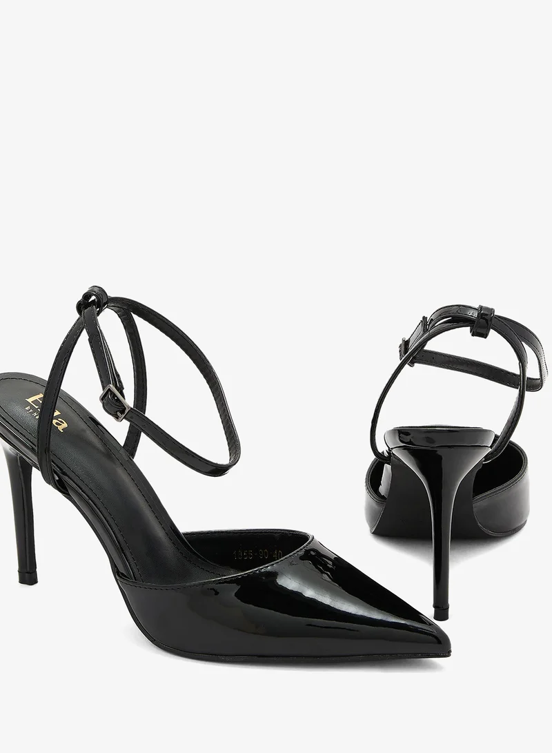 Ella Black Patent Counter Strap Pointy High Heel Pump for Women | Best Price UAE