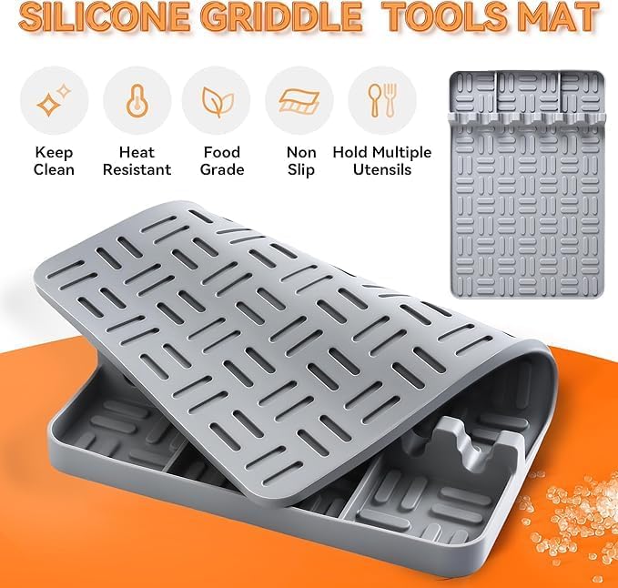 Sevia Outdoor Grill Mat Griddle Tools Silicone Durable Weather Resistant BBQ Mats Baking Mats Grill Prep Trays Silicone Grill Mat Griddle Tools Holder Mat BBQ Griddle Accessories Grey - Image 2