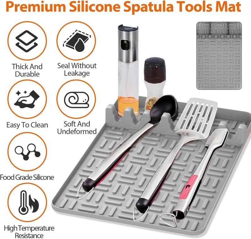 Sevia Outdoor Grill Mat Griddle Tools Silicone Durable Weather Resistant BBQ Mats Baking Mats Grill Prep Trays Silicone Grill Mat Griddle Tools Holder Mat BBQ Griddle Accessories Grey - Image 5