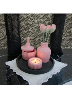 Taşdevri Life Tasdevri Life Decorative Tray Candle Holder Set Pink  - Image 1