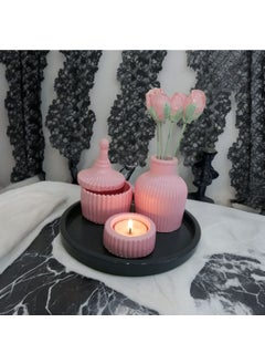 Taşdevri Life Tasdevri Life Decorative Tray Candle Holder Set Pink  - Image 3