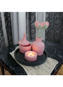 Taşdevri Life Tasdevri Life Decorative Tray Candle Holder Set Pink  - Image 2