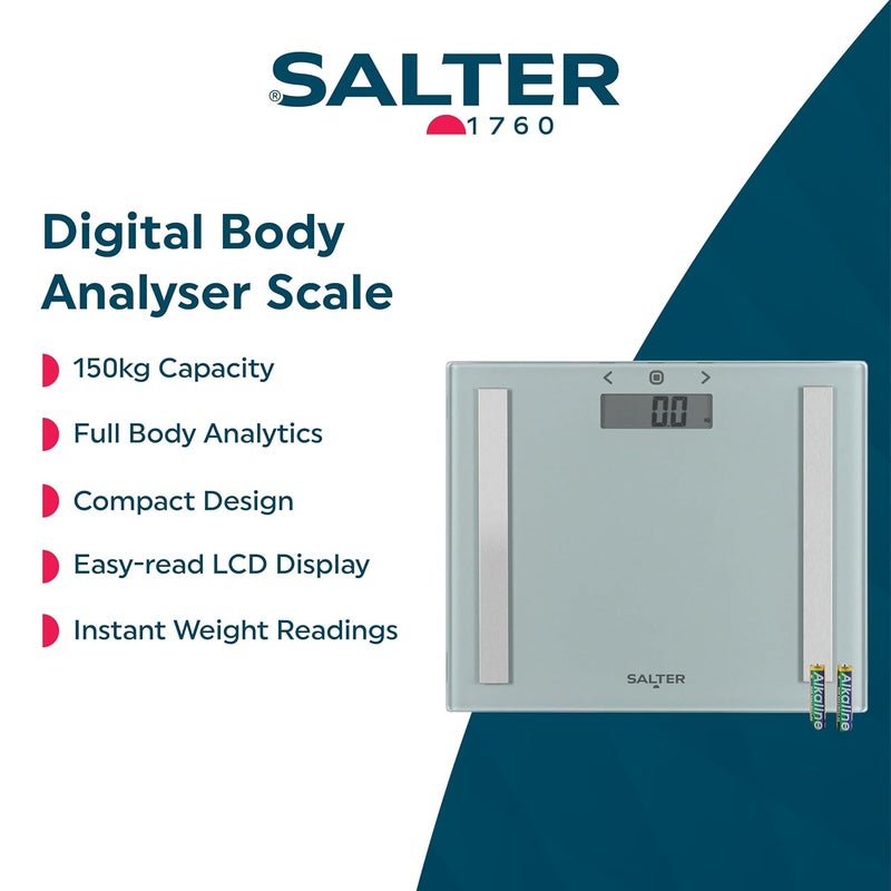 Salter 9113 SV3R Compact Analyser Bathroom Scale Electronic Digital Bodyweight Body Fat Scale 150kg23st 8lb LCD Easy To Read Display Step On Instant Readings Includes Carpet Feet Batteries - Image 2
