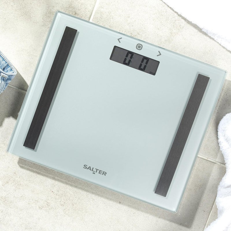 Salter 9113 SV3R Compact Analyser Bathroom Scale Electronic Digital Bodyweight Body Fat Scale 150kg23st 8lb LCD Easy To Read Display Step On Instant Readings Includes Carpet Feet Batteries - Image 3