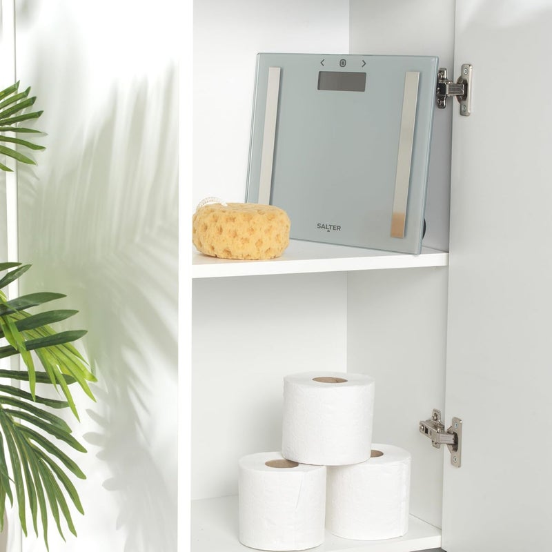 Salter 9113 SV3R Compact Analyser Bathroom Scale Electronic Digital Bodyweight Body Fat Scale 150kg23st 8lb LCD Easy To Read Display Step On Instant Readings Includes Carpet Feet Batteries - Image 5