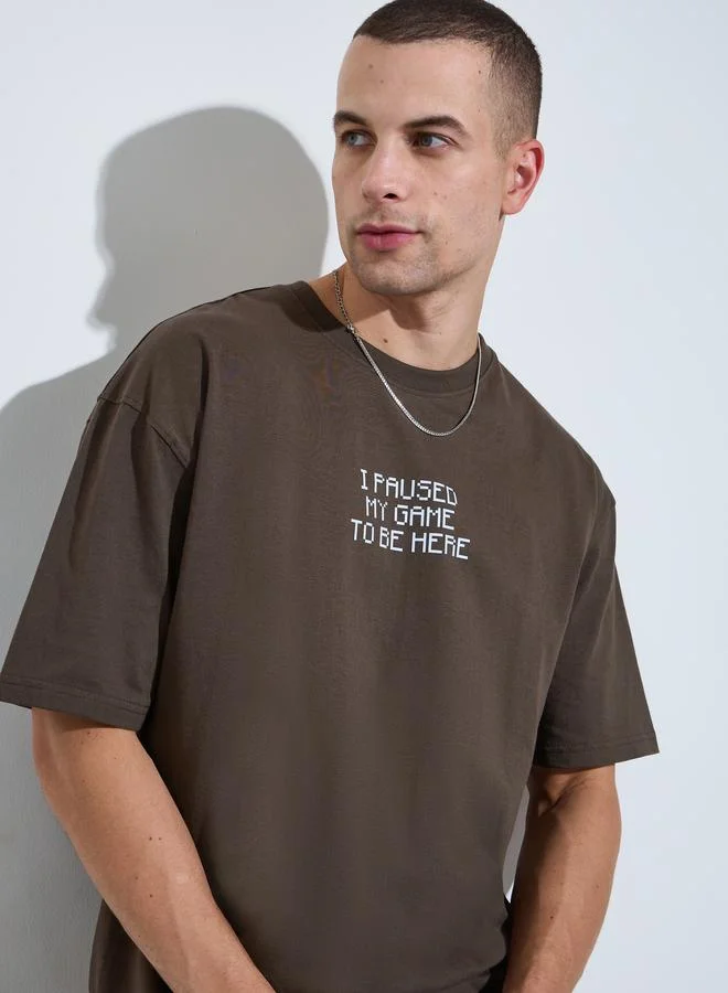 Styli Men Brown Graphic Print Oversized T-Shirt