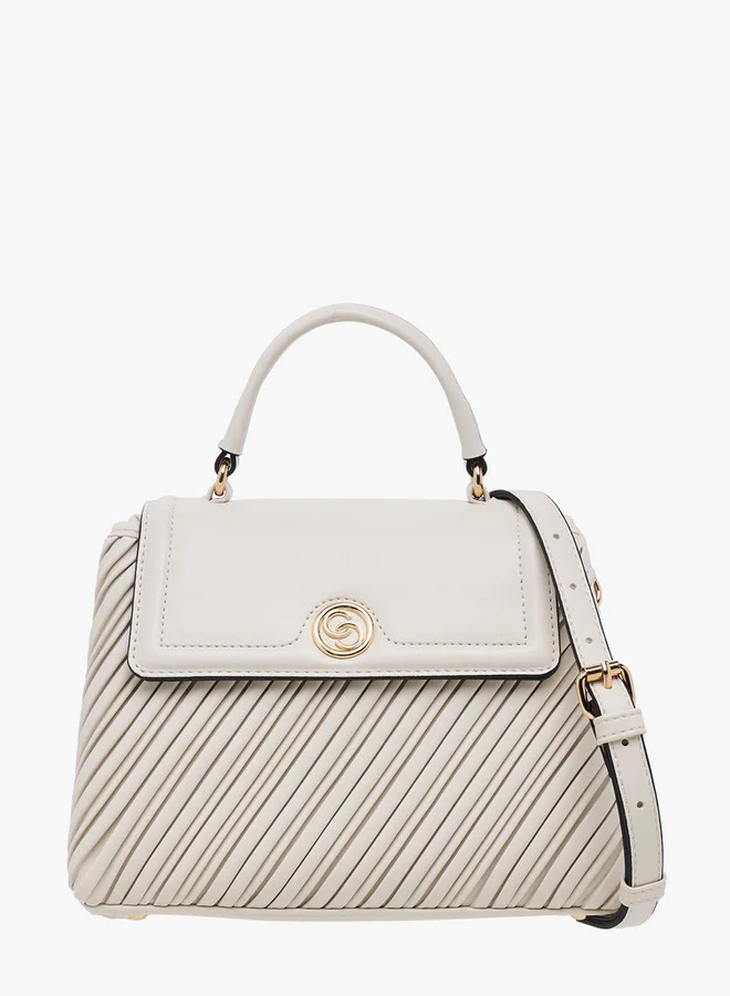 سيليست Pleated Satchel Bag with Grab Handle and Button Closure
