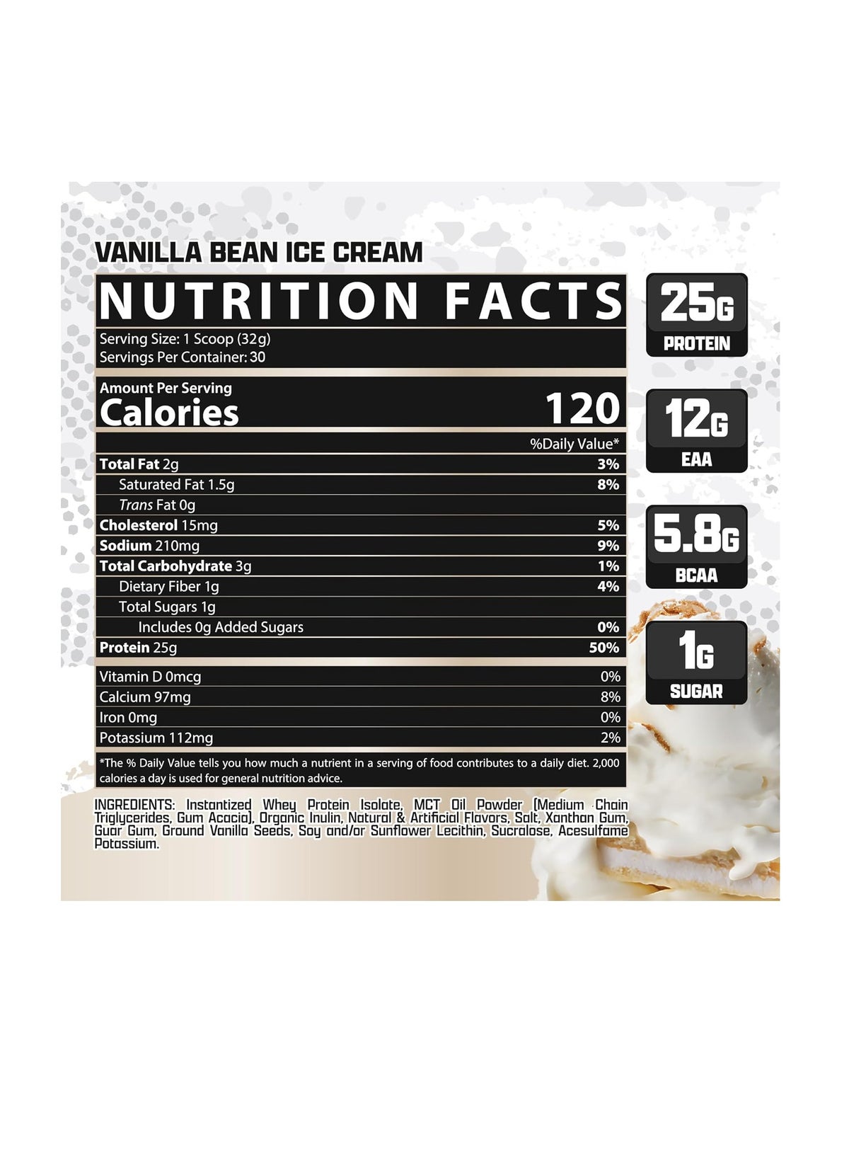 Isofit Whey Protein Powder Instantized 100% Whey Protein Isolate Vanilla Bean Ice Cream 2Lbs 30 Servings (969) Gm