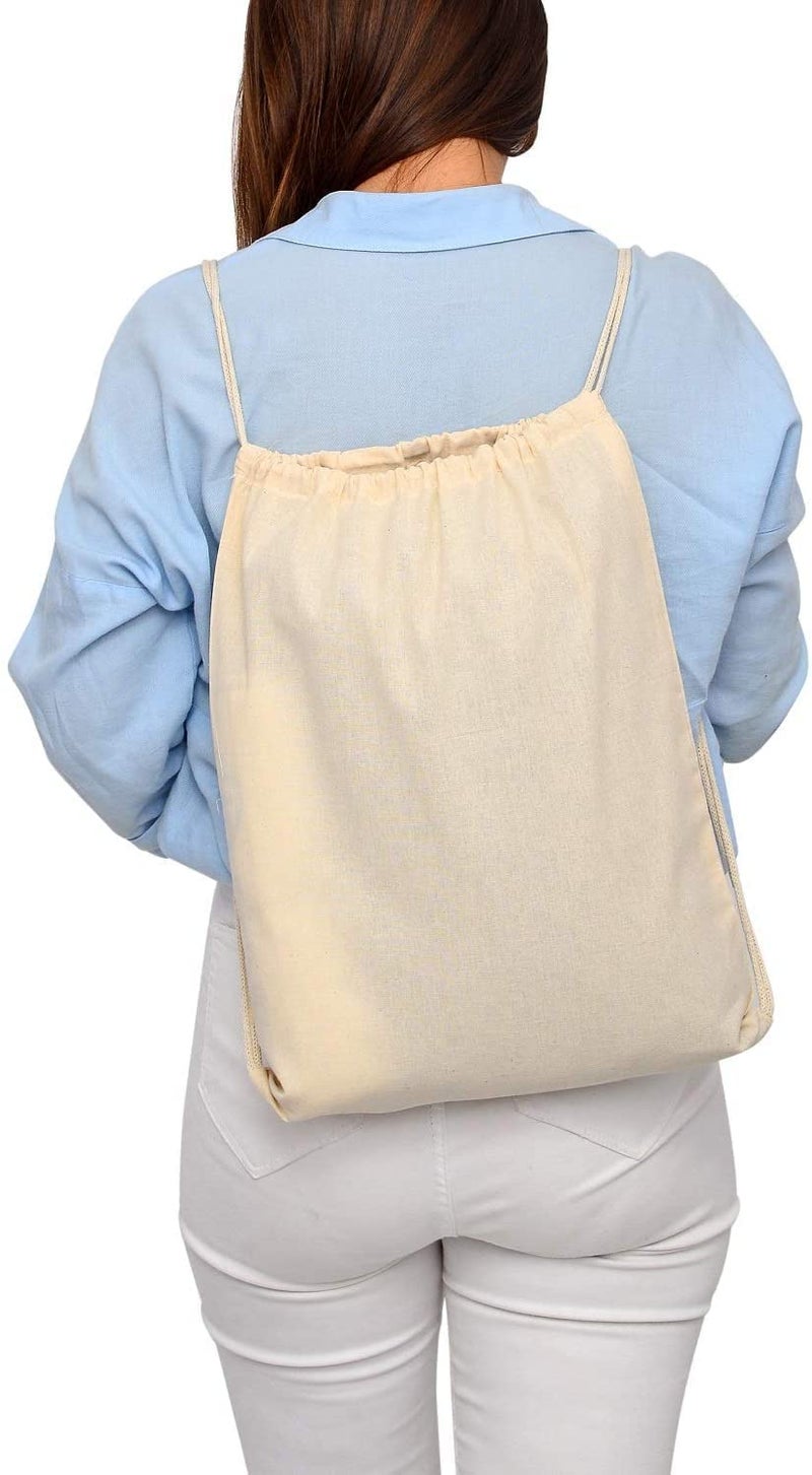 TBF (12 Pack) Set of 12 Durable Cotton Canvas Drawstring Backpacks Cinch String Bags Bulk 14 x 16 - Image 5