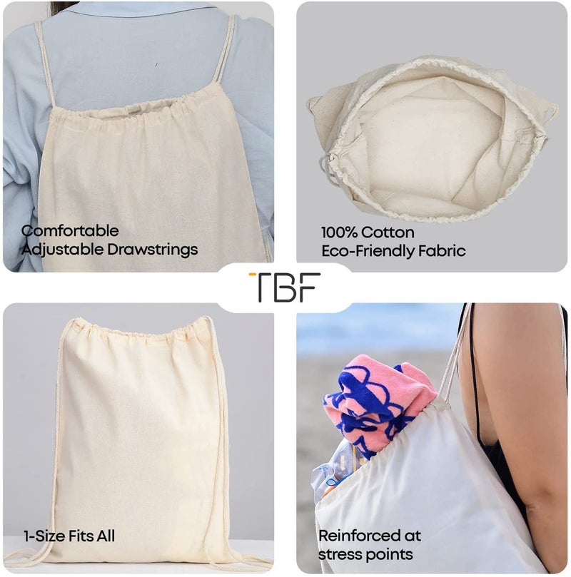 TBF (12 Pack) Set of 12 Durable Cotton Canvas Drawstring Backpacks Cinch String Bags Bulk 14 x 16 - Image 2
