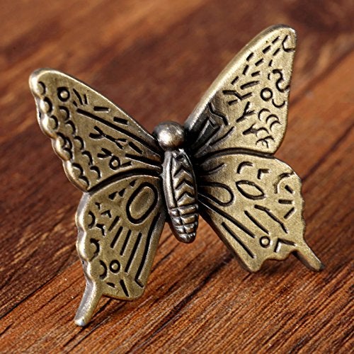 Mgoodoo 5PCS Butterfly Dresser Knobs, 1.69'' Antique Brass Cabinet Pulls Vintage Decorative Furniture Door Hardware Handle for Drawer Cupboard Closet Jewlry Box Wardrobe Nightstand Kitchen - Image 4