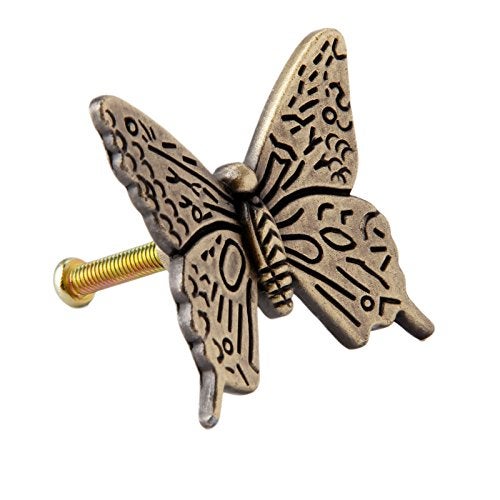 Mgoodoo 5PCS Butterfly Dresser Knobs, 1.69'' Antique Brass Cabinet Pulls Vintage Decorative Furniture Door Hardware Handle for Drawer Cupboard Closet Jewlry Box Wardrobe Nightstand Kitchen - Image 3