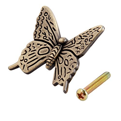 Mgoodoo 5PCS Butterfly Dresser Knobs, 1.69'' Antique Brass Cabinet Pulls Vintage Decorative Furniture Door Hardware Handle for Drawer Cupboard Closet Jewlry Box Wardrobe Nightstand Kitchen - Image 2