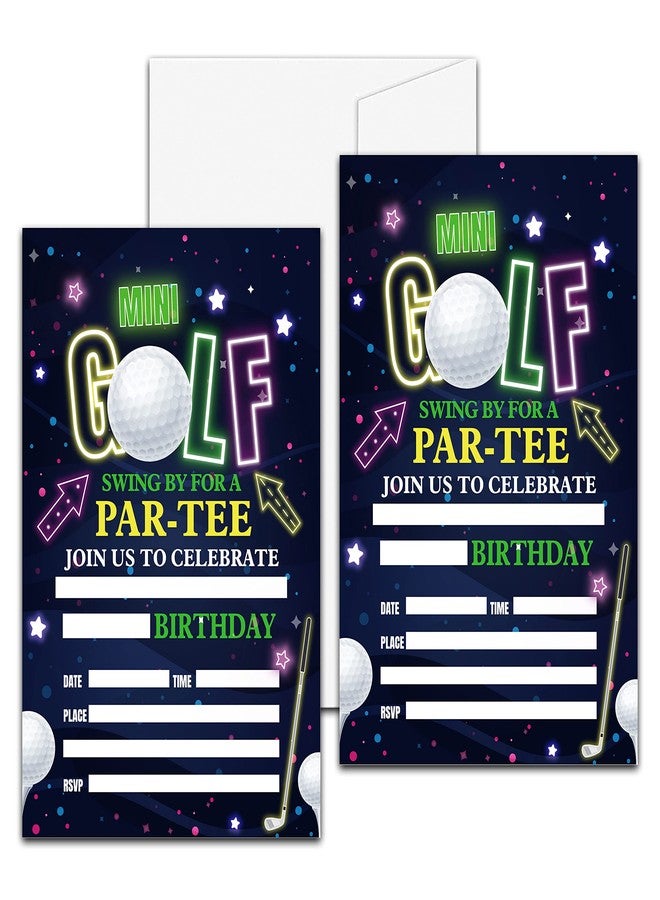 Levitatinyear Golf Birthday Party Invitation, Mini Golf Themed Fill-In Invites, 20 Invitations With Envelopes for Friends (4" X 6"), Neon Glow Party Favors Decorations and Supplies -47 - Image 1