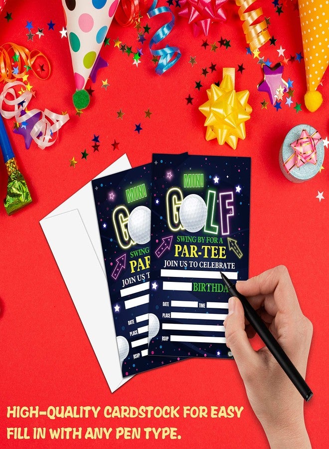 Levitatinyear Golf Birthday Party Invitation, Mini Golf Themed Fill-In Invites, 20 Invitations With Envelopes for Friends (4" X 6"), Neon Glow Party Favors Decorations and Supplies -47 - Image 3