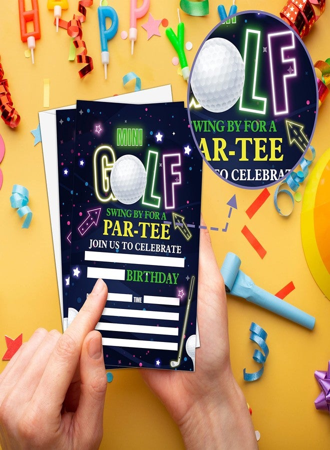 Levitatinyear Golf Birthday Party Invitation, Mini Golf Themed Fill-In Invites, 20 Invitations With Envelopes for Friends (4" X 6"), Neon Glow Party Favors Decorations and Supplies -47 - Image 5