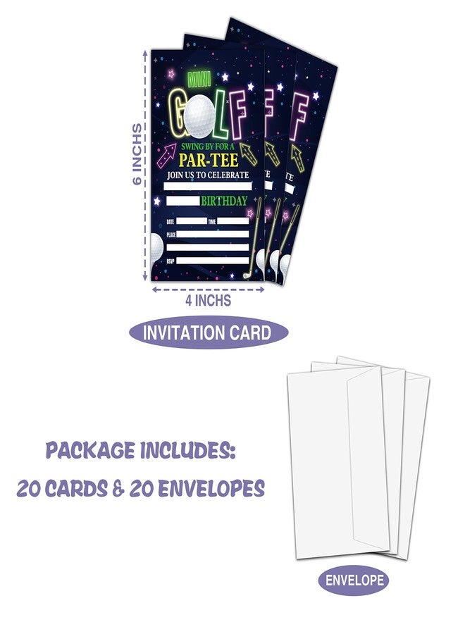 Levitatinyear Golf Birthday Party Invitation, Mini Golf Themed Fill-In Invites, 20 Invitations With Envelopes for Friends (4" X 6"), Neon Glow Party Favors Decorations and Supplies -47 - Image 4