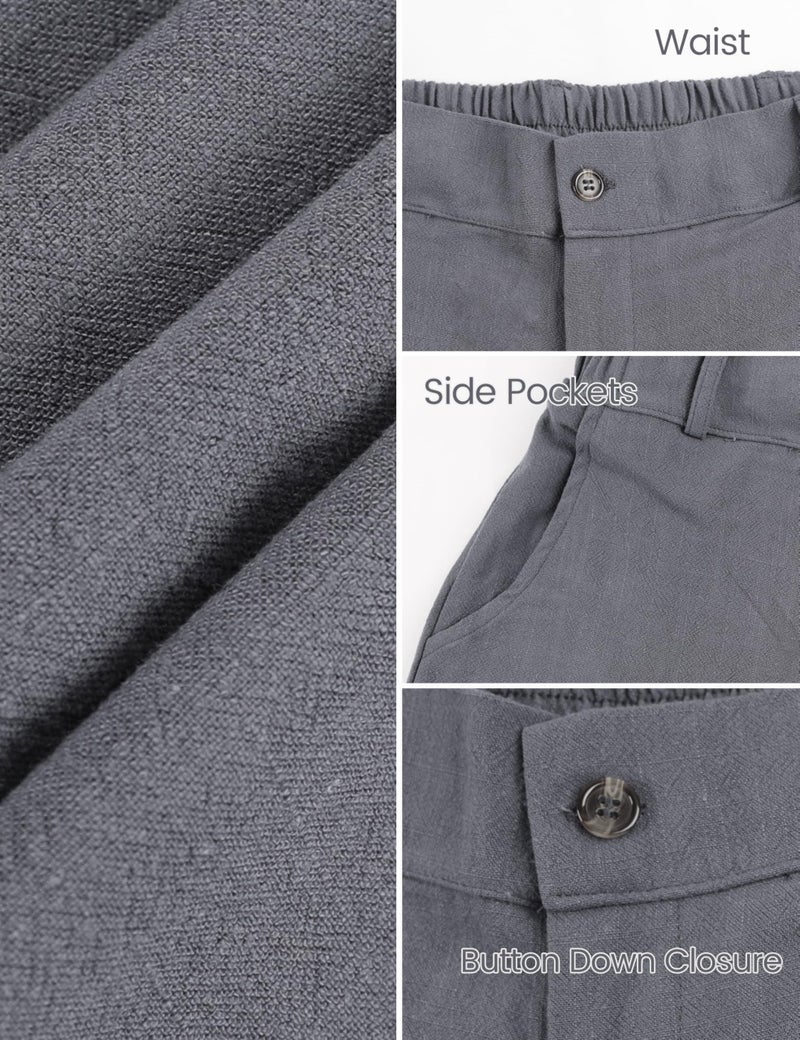 Hooever Womens Cotton Linen Pants Casual Button Up High Waisted Wide Leg Trousers(Darkgrey-Medium) - Image 4