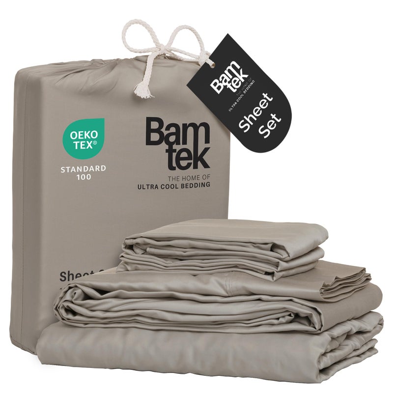 Bamtek 100 Viscose from Bamboo Sheets King Size Super Soft Bedding Set 4PC Cooling Sheets for Hot Sleepers Vegan Silk Moisture Wicking Organically Grown Bedsheet Sand 76 x 80
