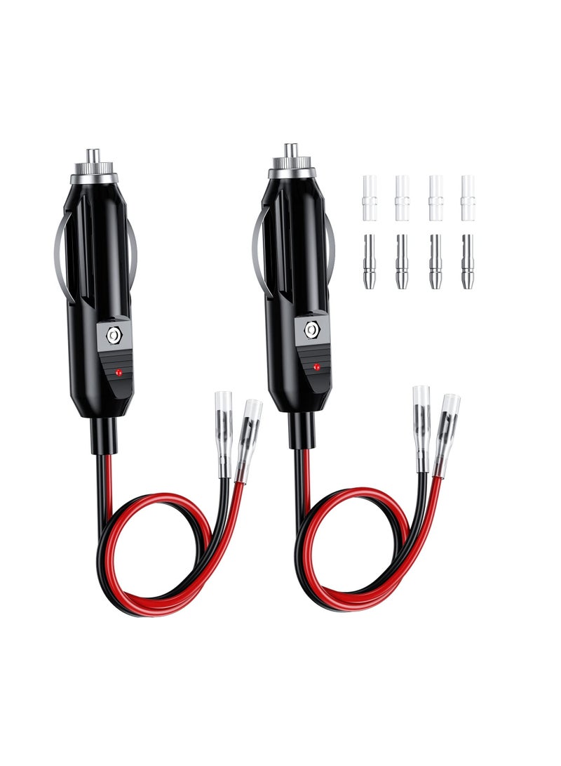 Cigarette Lighter Plug, KASTWAVE 12V Fused Replacement Cigarette Lighter Male Plug Adapter with Leads & LED Light 16AWG Extension Cable with 15A Fuse Cigarette Lighter Plug (2 Pack) - Image 1