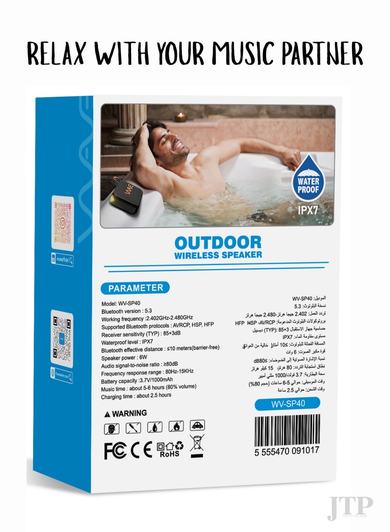 Wave Mini Wireless Bluetooth Speaker 5.3, Waterproof Portable Bluetooth Speaker with 6W HD Sound, TF Card & Type-C, 6H Playtime, Mini Blutooth Speaker for Outdoor/Indoor Use - Image 4