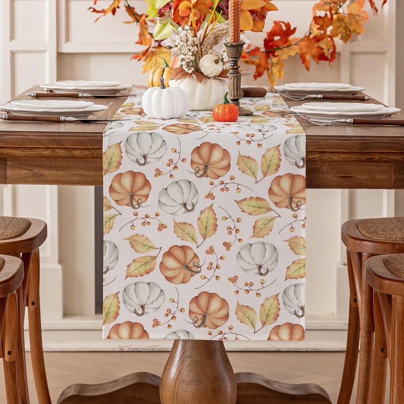 Romanstile Orange Pumpkin Fall Table Runner 13 x 72 Inch, Autumn Thanksgiving Harvest Farmhouse Style Table Decoration for Dining, Holiday, Party Decor - Image 1