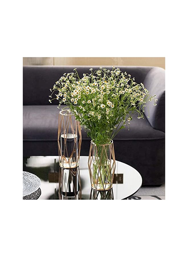 The Bros مزهرية زجاجية مع حامل معدني، مزهرية داخلية شفافة كريستالية، إطار معدني هندسي مطلي بالذهب، ديكور حديث نوردية ذهبية للمكتب المنزلي، حفلات الزفاف، هدايا العطلات، ارتفاع 22 سم - Image 5