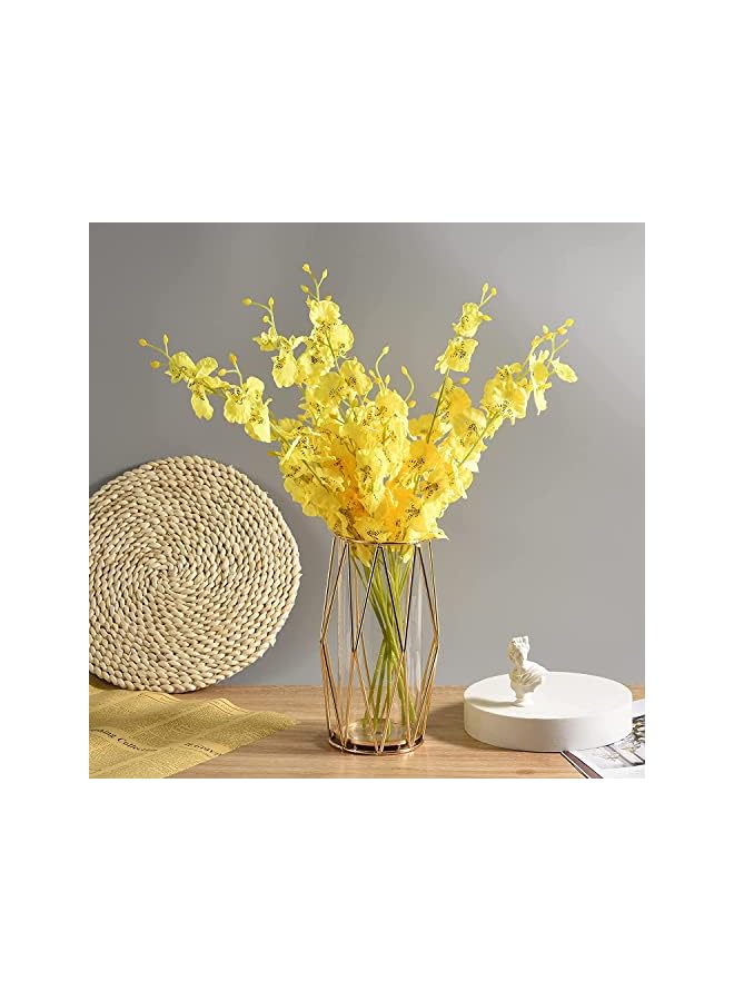 The Bros مزهرية زجاجية مع حامل معدني، مزهرية داخلية شفافة كريستالية، إطار معدني هندسي مطلي بالذهب، ديكور حديث نوردية ذهبية للمكتب المنزلي، حفلات الزفاف، هدايا العطلات، ارتفاع 22 سم - Image 2