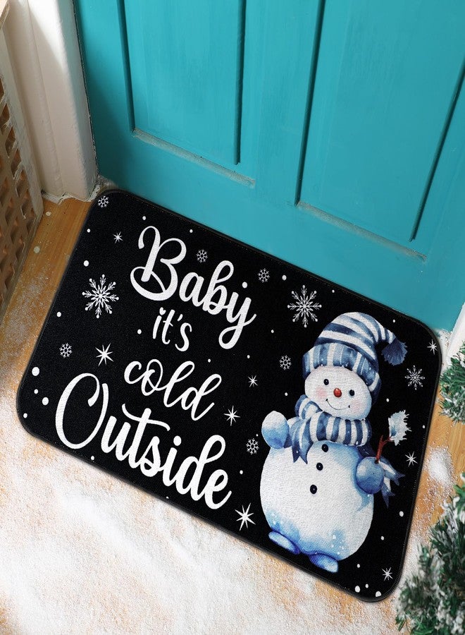 Funtery Baby It's Cold Outside Winter Doormat Christmas Mat Gnome Doormat Outdoor Indoor Rugs Funny Floor Anti Slip Welcome Door Mats for Xmas Holiday Decoration, 16 x 28 Inch(Black,Snowflake) - Image 1