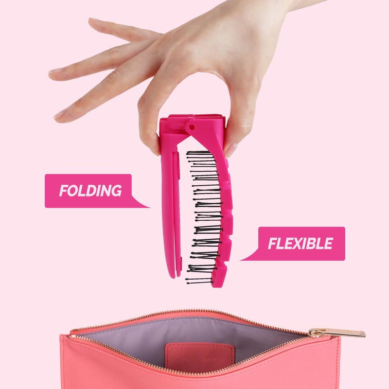 F3 Systems Compact Folding Hair Brush with Mirror - Detangling Comb for Adults & Kids, Portable for Travel & Storage, Wet & Dry Hair - Image 1